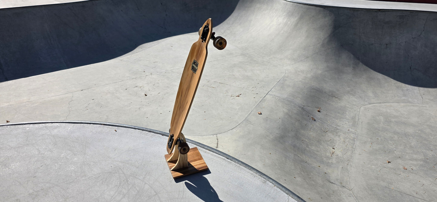 The Pinch – Skateboard & Longboard Stand, Spalted Hackberry & White Oak