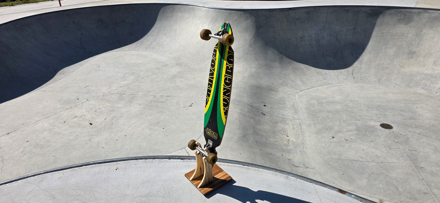 The Pinch – Skateboard & Longboard Stand, Spalted Hackberry & White Oak