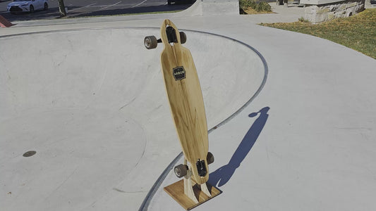 The Pinch – Skateboard & Longboard Stand, Spalted Hackberry & White Oak